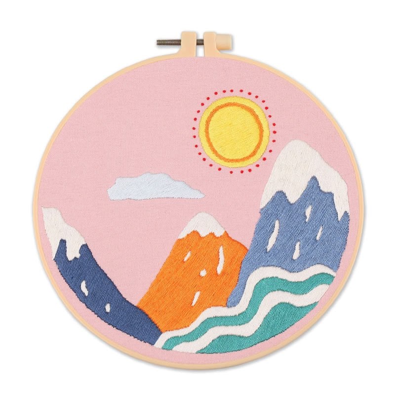 DIY Embroidery Kit - Pink Mountains Range Embroidery
