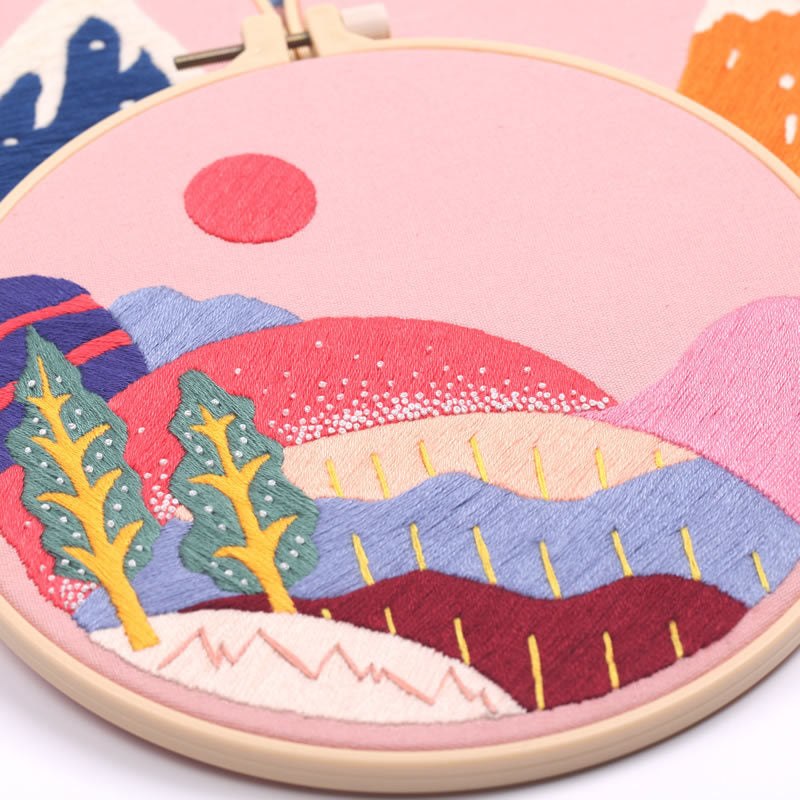 DIY Embroidery Kit - Pink Mountains Range Embroidery