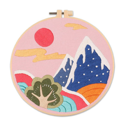 DIY Embroidery Kit - Pink Mountains Range Embroidery