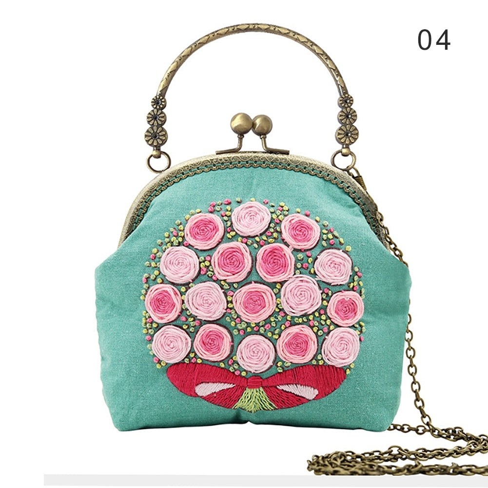 DIY Embroidery Purse Bag Kit Aqua Floral Art