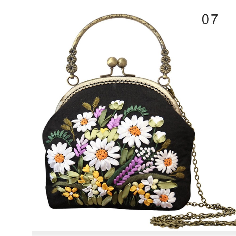 DIY Embroidery Purse Bag Kit Black Floral Art