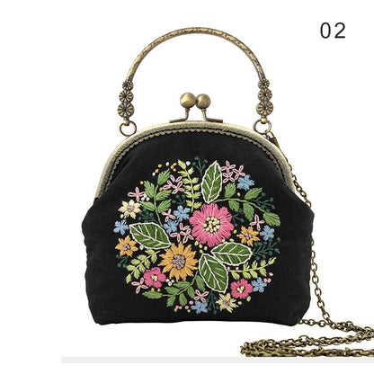 DIY Embroidery Purse Bag Kit Black Flowers Art