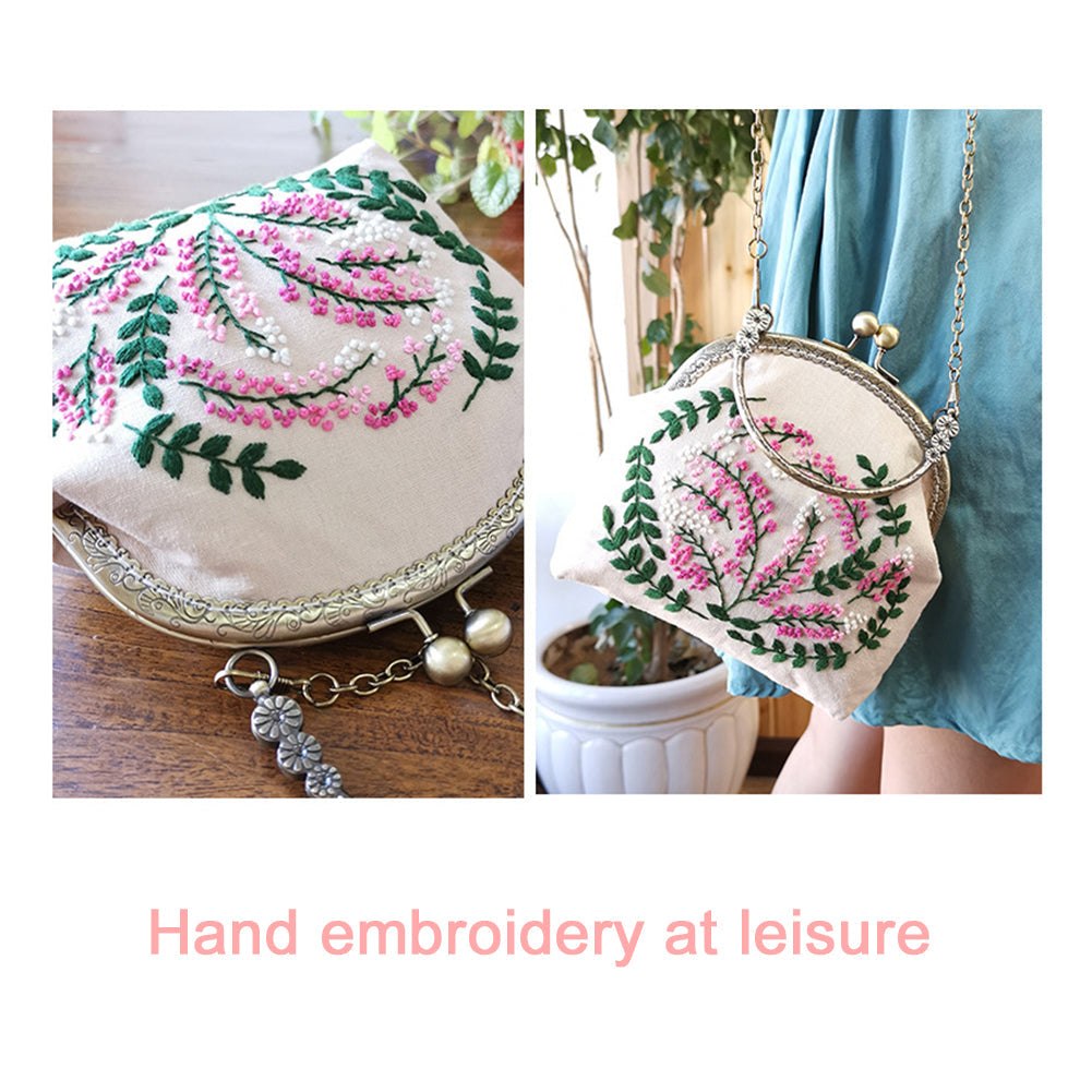 DIY Embroidery Purse Bag Kit Black Flowers Art