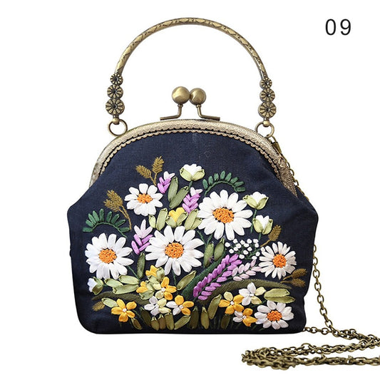DIY Embroidery Purse Bag Kit Navy Floral Art