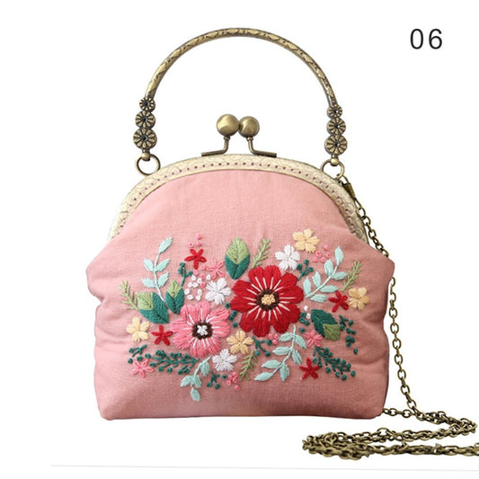 DIY Embroidery Purse Bag Kit Pink Floral Art