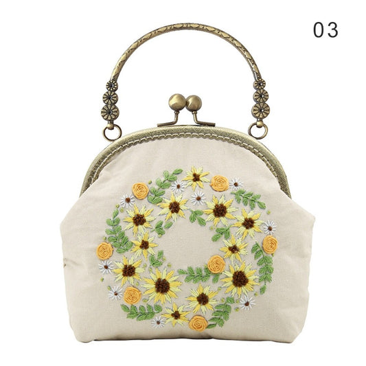 DIY Embroidery Purse Bag Kit White Daisies Art