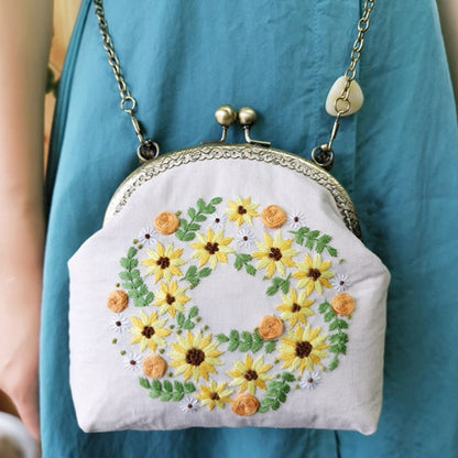 DIY Embroidery Purse Bag Kit White Daisies Art
