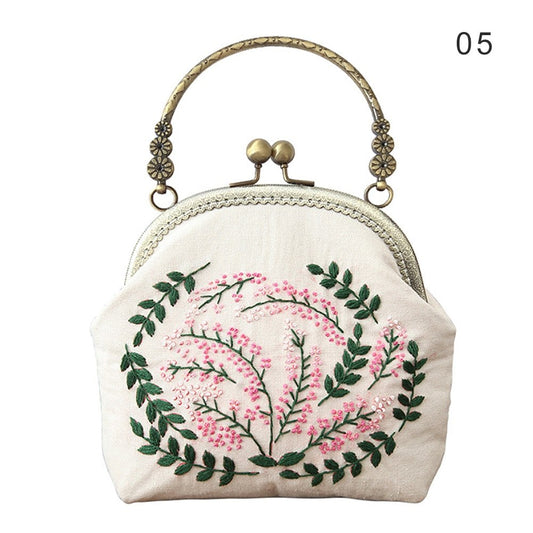 DIY Embroidery Purse Bag Kit White Floral Art