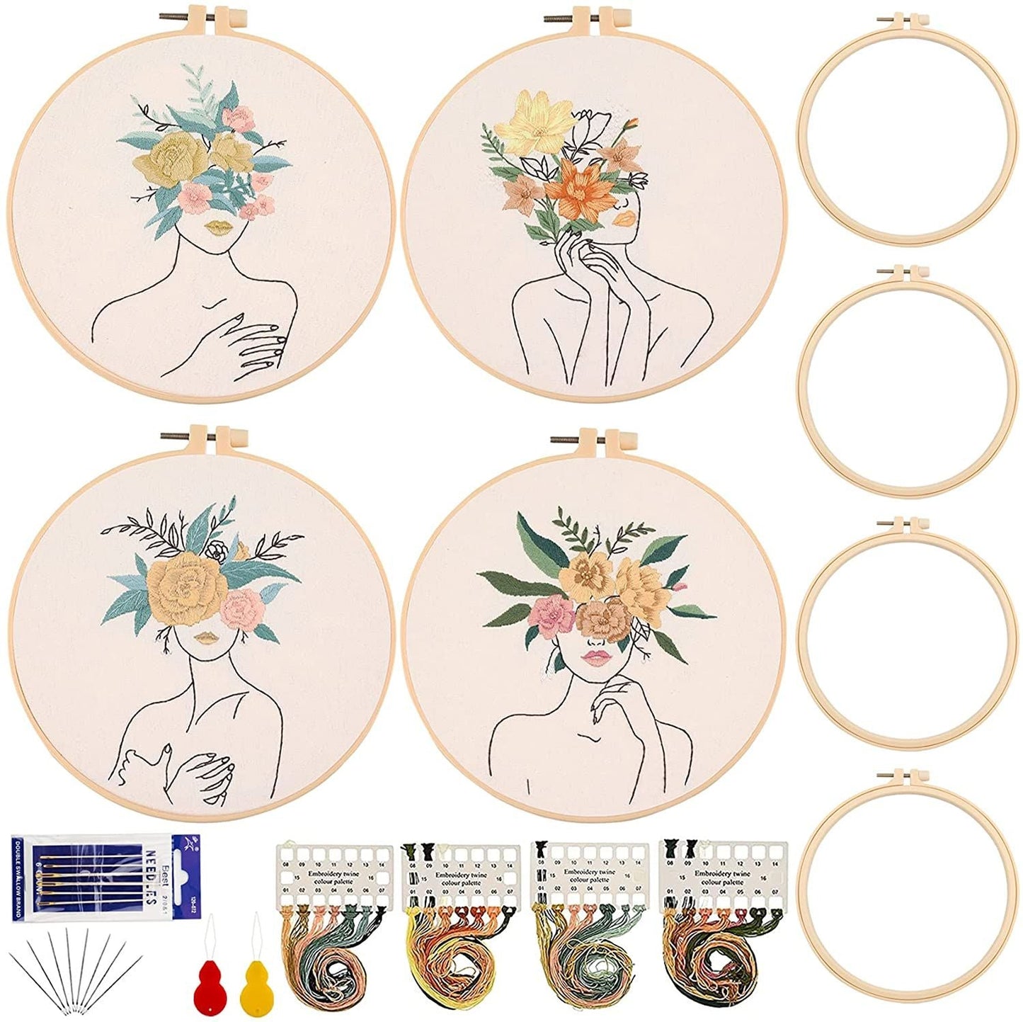 DIY Embroidery Starter Kit with Hoop - Lady Floral Head Range Embroidery