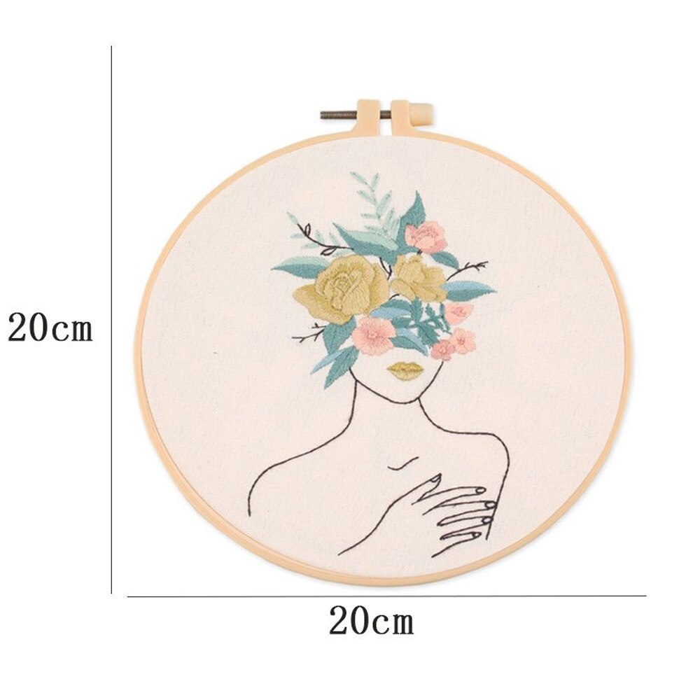 DIY Embroidery Starter Kit with Hoop - Lady Floral Head Range Embroidery