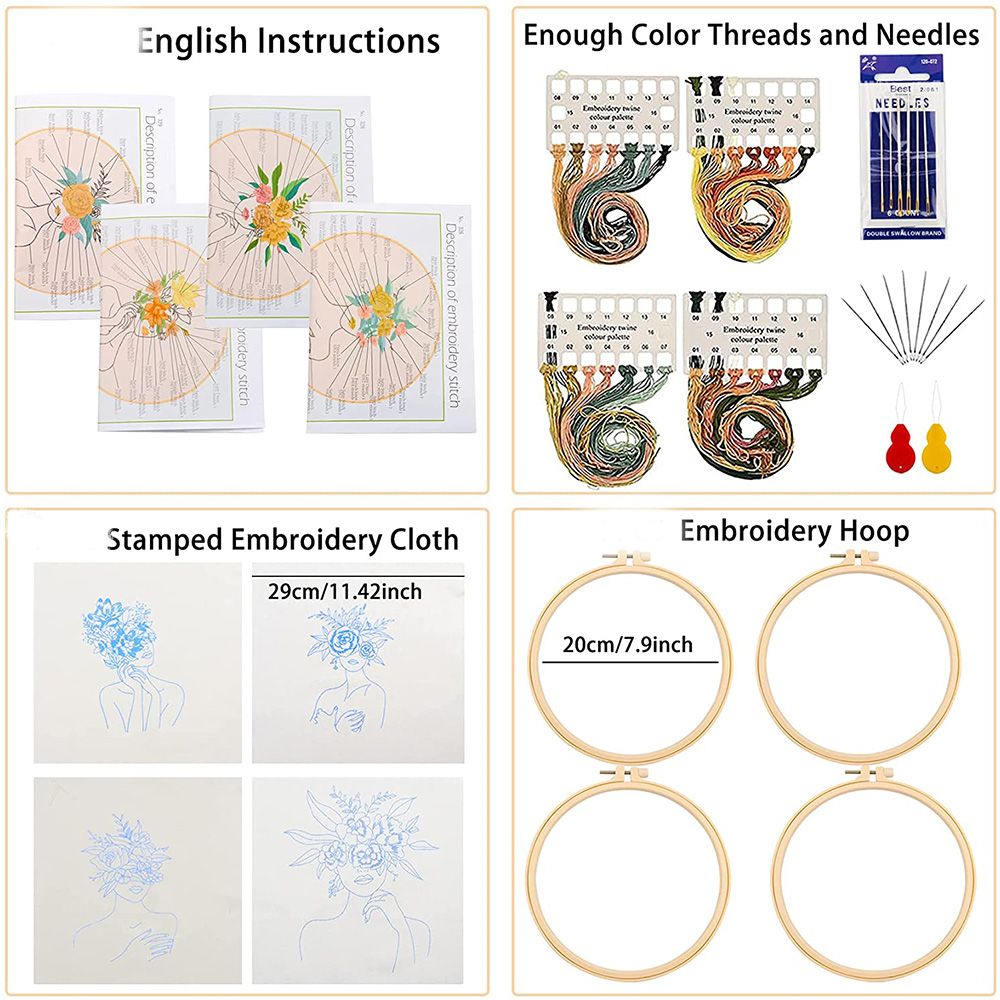 DIY Embroidery Starter Kit with Hoop - Lady Floral Head Range Embroidery