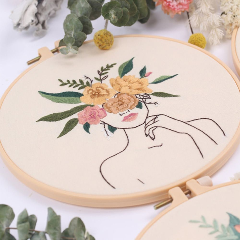 DIY Embroidery Starter Kit with Hoop - Lady Floral Head Range Embroidery