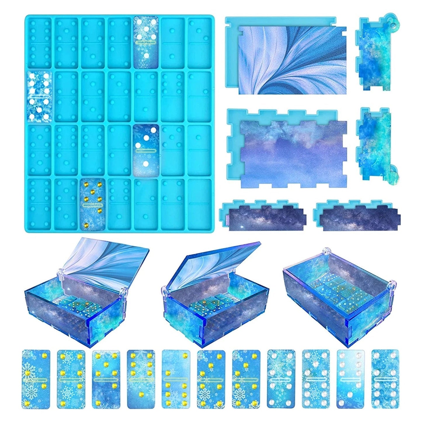 DIY Epoxy Resin Domino TIles and Storage Box Silicone Moulds Set Resin Moulds