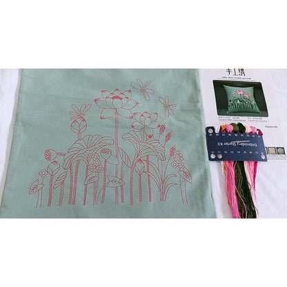 DIY Floral Embroidery Cushion Case Kit - Black Art