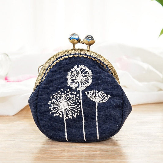 DIY Handmade Embroidered Coin Purse Kit - Dandelions Embroidery