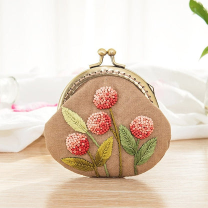 DIY Handmade Embroidered Coin Purse Kit - Pink Blossom Embroidery