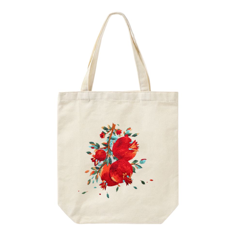 DIY Natural Canvas Tote Bag Embroidery Kit Red Floral Art