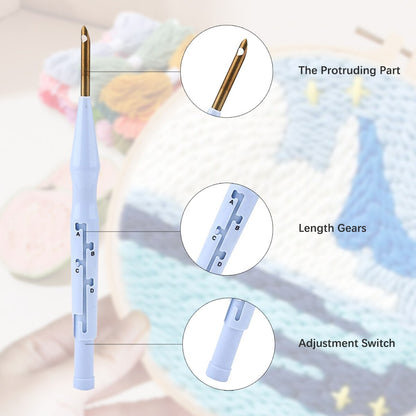 DIY Punch Needle Starter Kit For Beginners - Blue Blossom Flowers