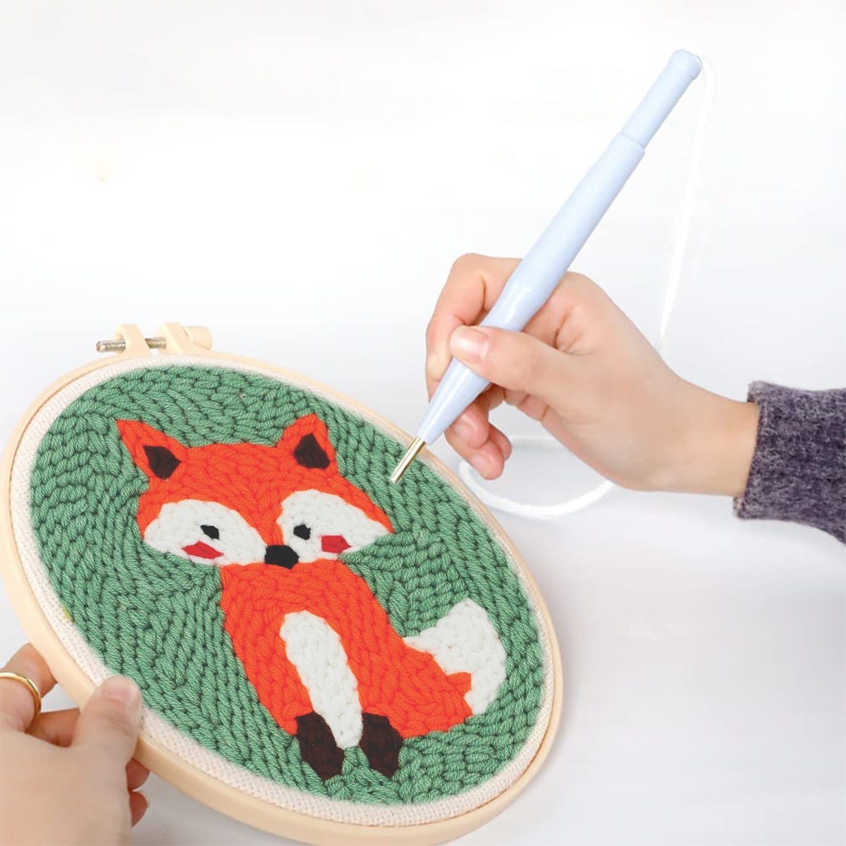 DIY Punch Needle Starter Kit For Beginners - Cute Fox