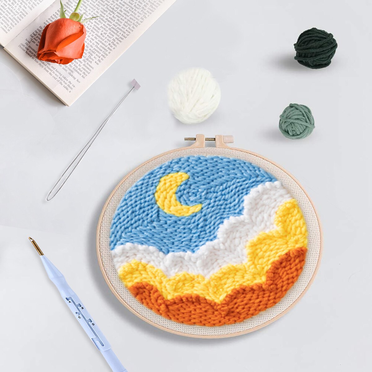 DIY Punch Needle Starter Kit For Beginners - Moon Up in the Clouds