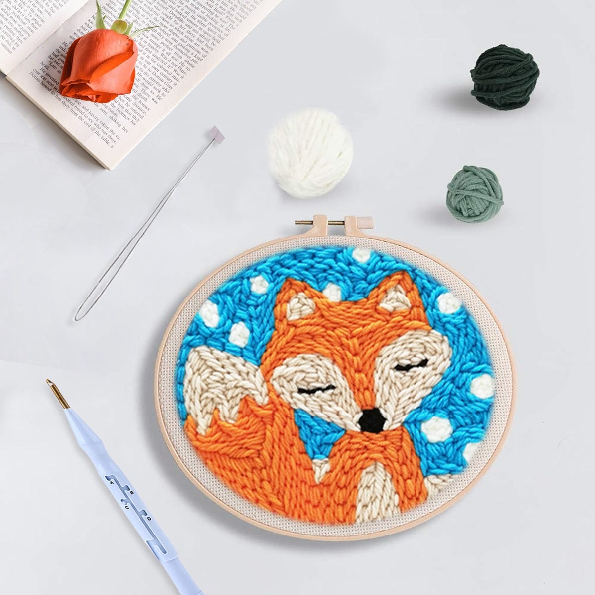 DIY Punch Needle Starter Kit For Beginners - Polka dot Fox