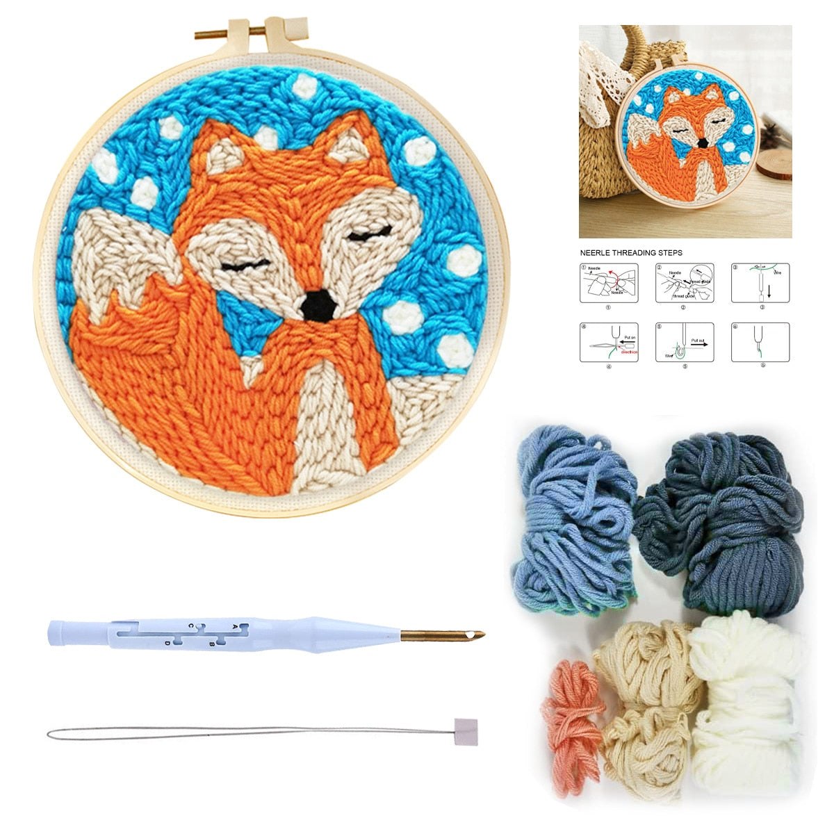 DIY Punch Needle Starter Kit For Beginners - Polka dot Fox