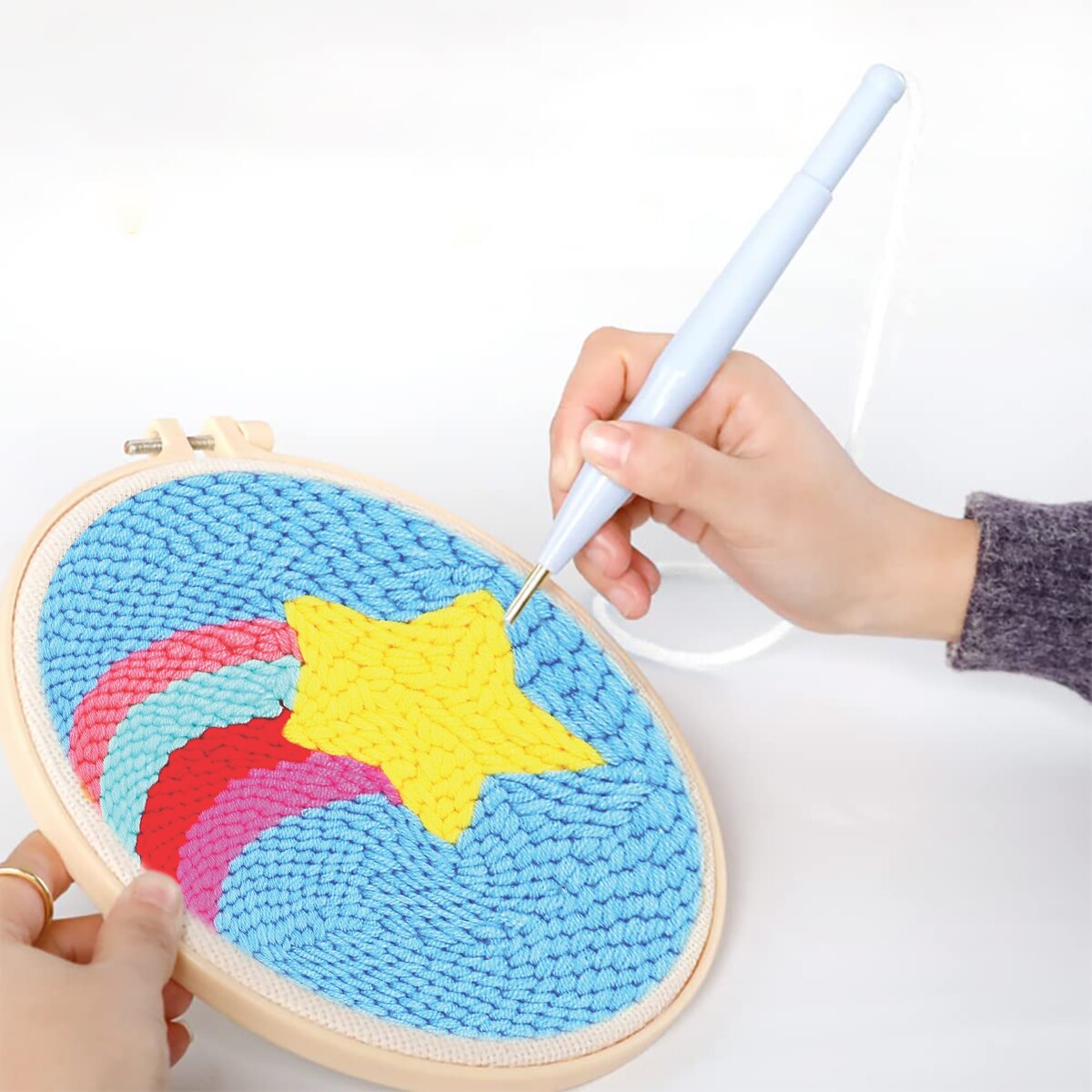 DIY Punch Needle Starter Kit For Beginners - Rainbow Shooting Star