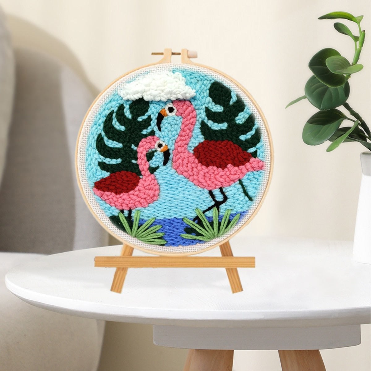 DIY Punch Needle Starter Kit For Beginners - Tropical Flamingos