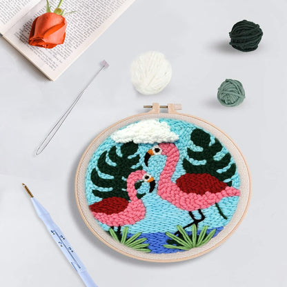 DIY Punch Needle Starter Kit For Beginners - Tropical Flamingos