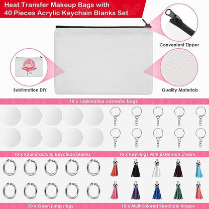 Dye Sublimation Blanks Zpper Canvas Make Up Bag and Key Ring Combo