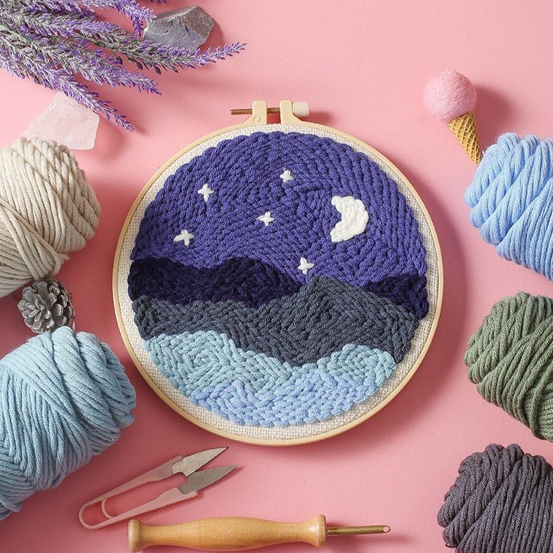 Embroidery Scenery Punch Needle Kits - Midnight Mountain Embroidery