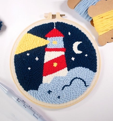 Embroidery Scenery Punch Needle Kits - Night Light House Embroidery