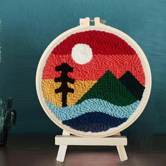 Embroidery Scenery Punch Needle Kits - Rainbow Sky Mountains Embroidery