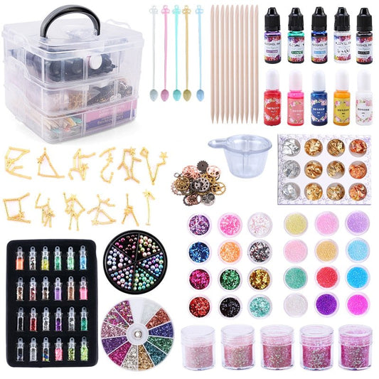 Epoxy Resin Mix In Embellishment Accessories Kit With BONUS Carry Storage Box - Dazzle