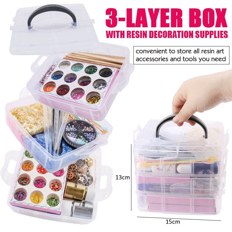 Epoxy Resin Mix In Embellishment Accessories Kit With BONUS Carry Storage Box - Dazzle