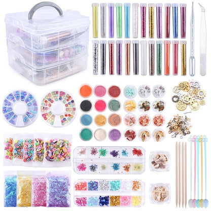 Epoxy Resin Mix In Embellishment Accessories Kit With BONUS Carry Storage Box - Glitz