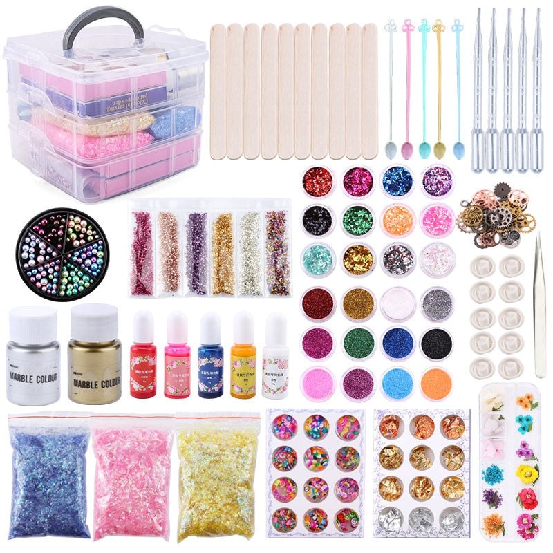 Epoxy Resin Mix In Embellishment Accessories Kit With BONUS Carry Storage Box - Shimmer