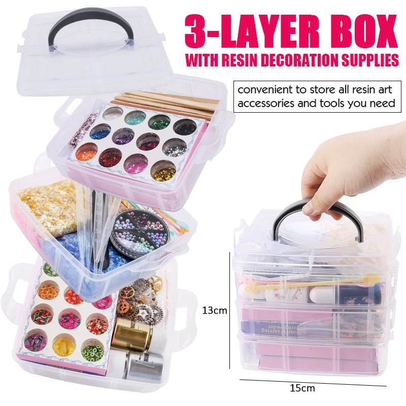 Epoxy Resin Mix In Embellishment Accessories Kit With BONUS Carry Storage Box - Shimmer