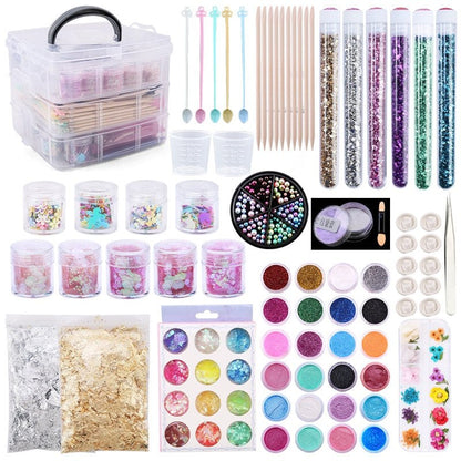 Epoxy Resin Mix In Embellishment Accessories Kit With BONUS Carry Storage Box - Sparkle