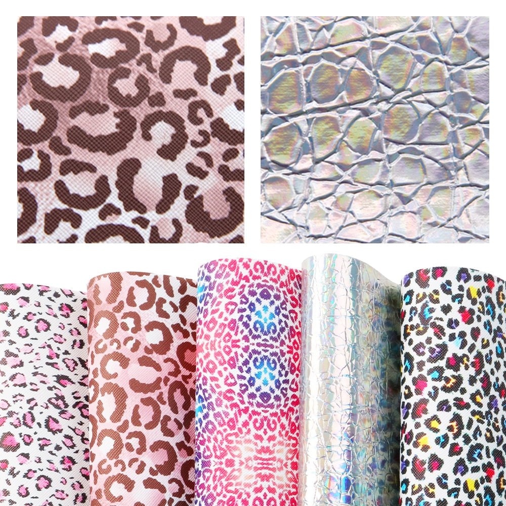 Faux Synthetic Leather Sheet Packs 6 Sheets x 20*33cm - Colourful Animal Print Faux Leather