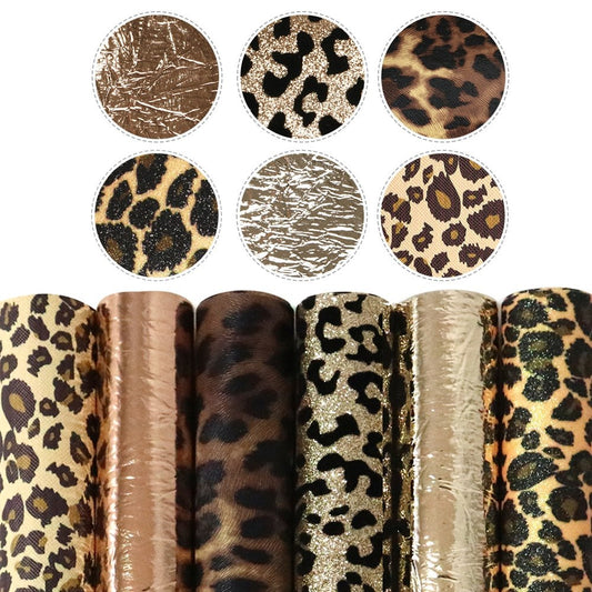 Faux Synthetic Leather Sheet Packs 6 Sheets x 20*33cm - Leopard Print Faux Leather