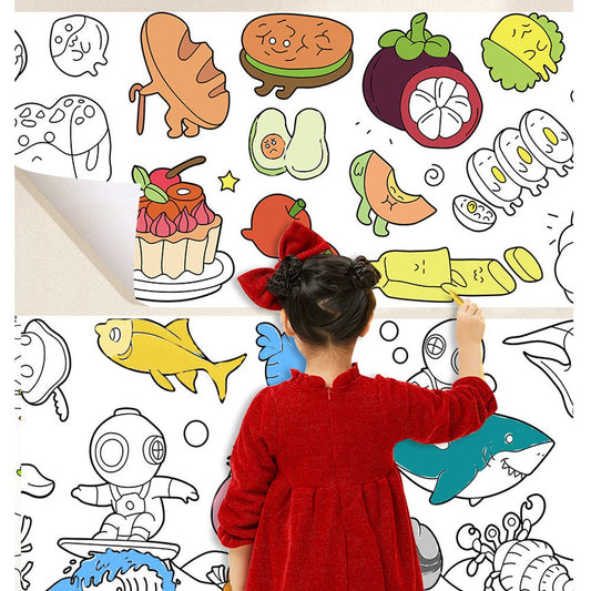 Giant Kids Colouring Paper Roll 44cm*10m - fish, cars, food, animals,dinosaurs