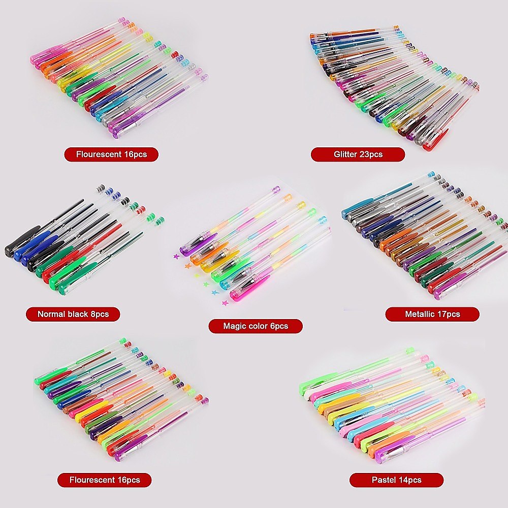 Glitter Gel Pens 100 pack with 2.5X More Ink - Craft, Kids & Adult Colouring Drawing Painting Kits