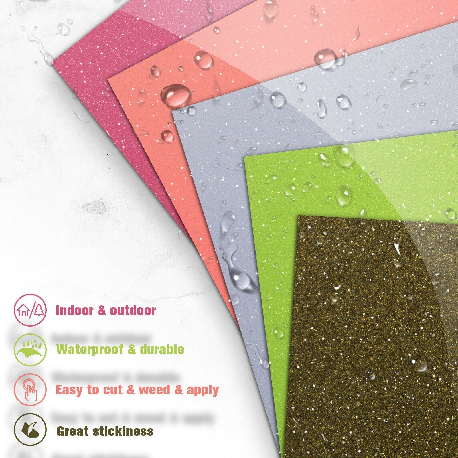 Glitter Self Adhesive Vinyl Sheets Pack - 12pcs 12X12 Inch 