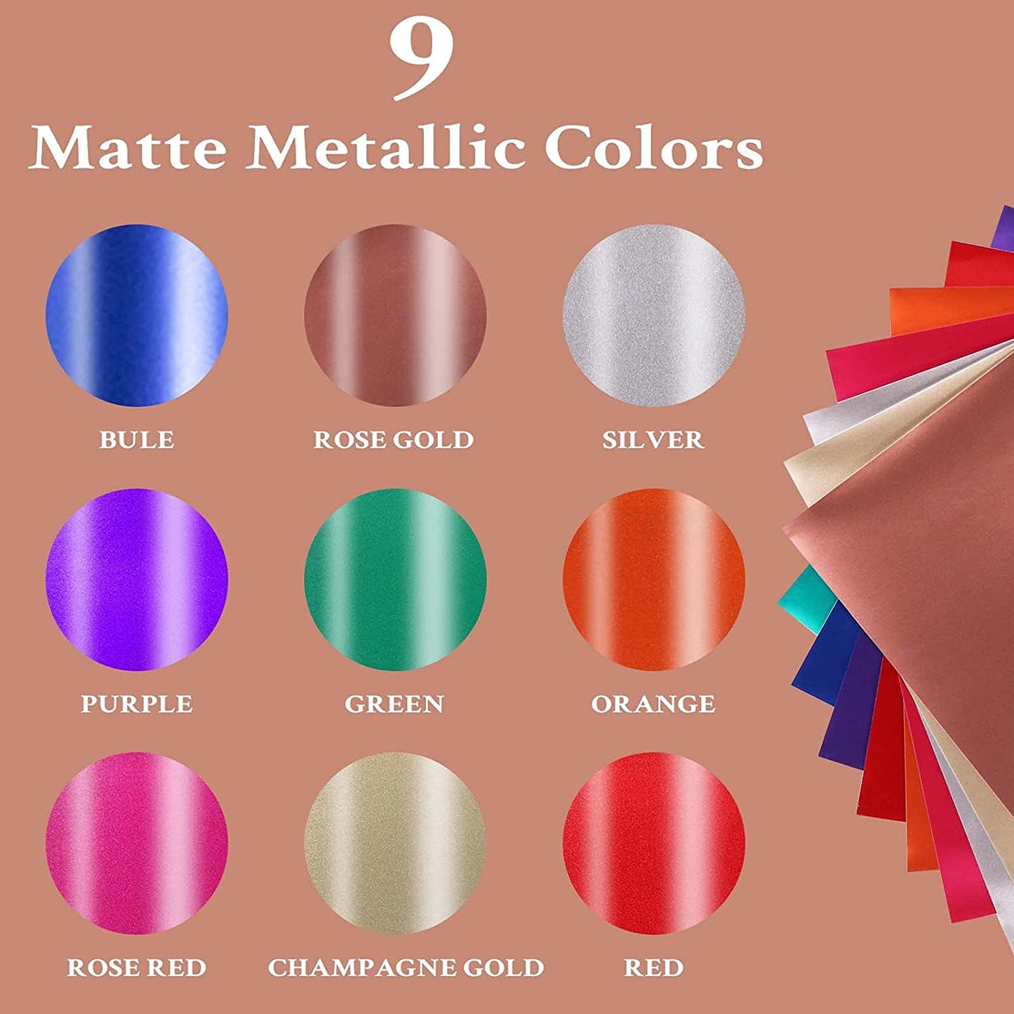 HTVRONT 30X30cm Matte Metallic Permanent Adhesive Vinyl Bundle 9 x Sheets 