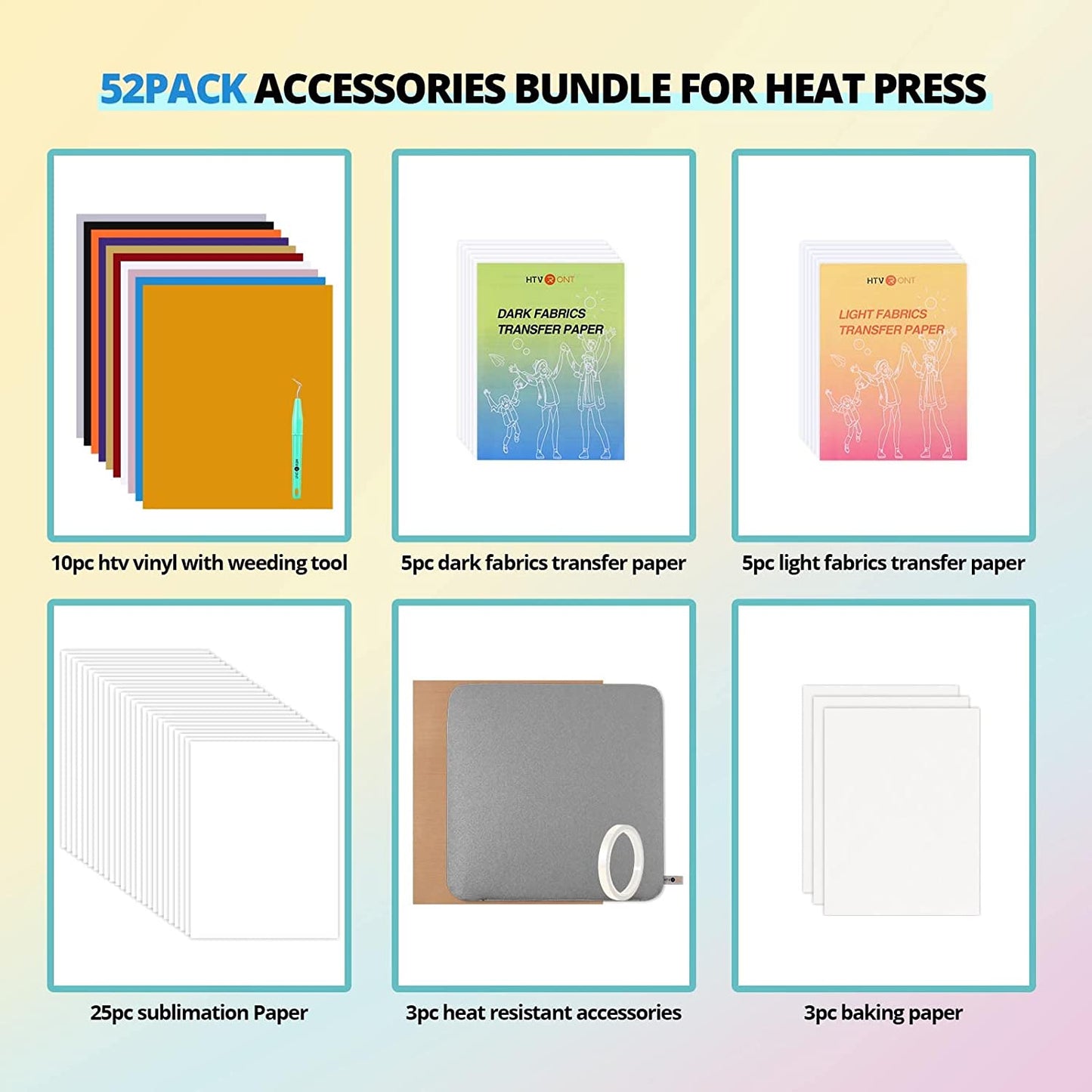 HTVRONT 52 Pcs Heat Press Accessories Bundle Vinyl Accessories