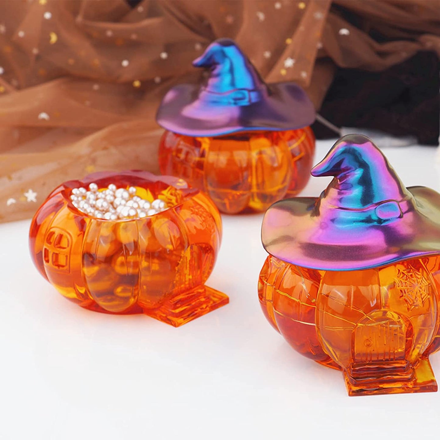 Halloween Pumpkin Trinket Box Silicone Resin Mould 