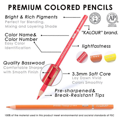 KALOUR Professional Drawing 120 Coloured Pencil Set Colouring