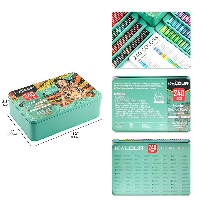 Kalour 240 Artist Professional Coloured Pencils Set Colouring