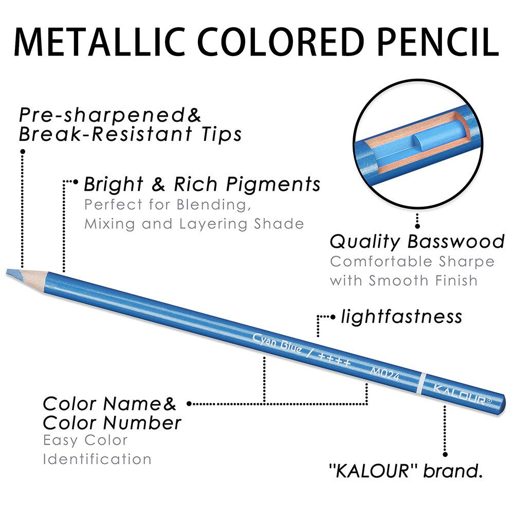 Kalour Metallic Colour Pencil 50pcs Set Colouring